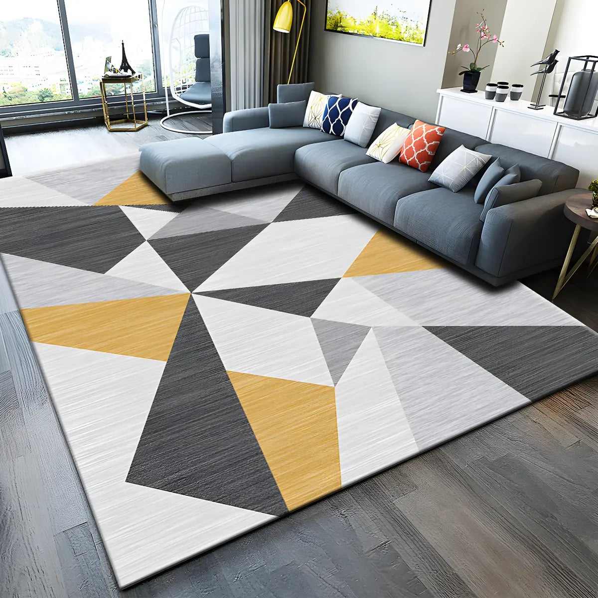 Colorful Geometric Rectangle Polyester Area Rug Image - 11
