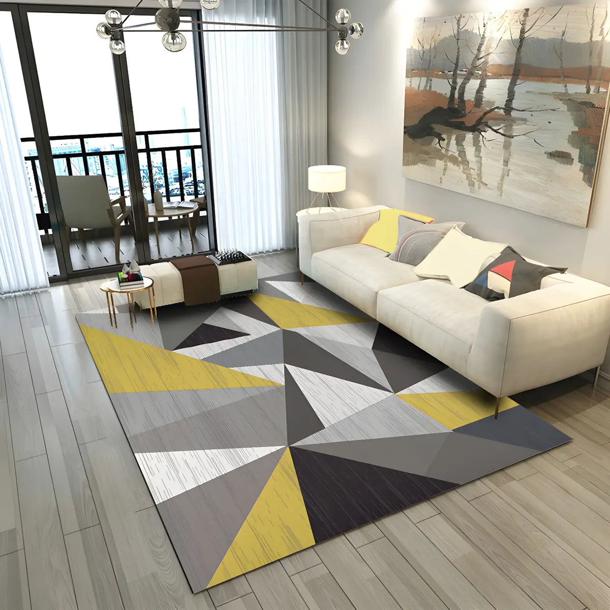 Colorful Geometric Rectangle Polyester Area Rug Image - 3