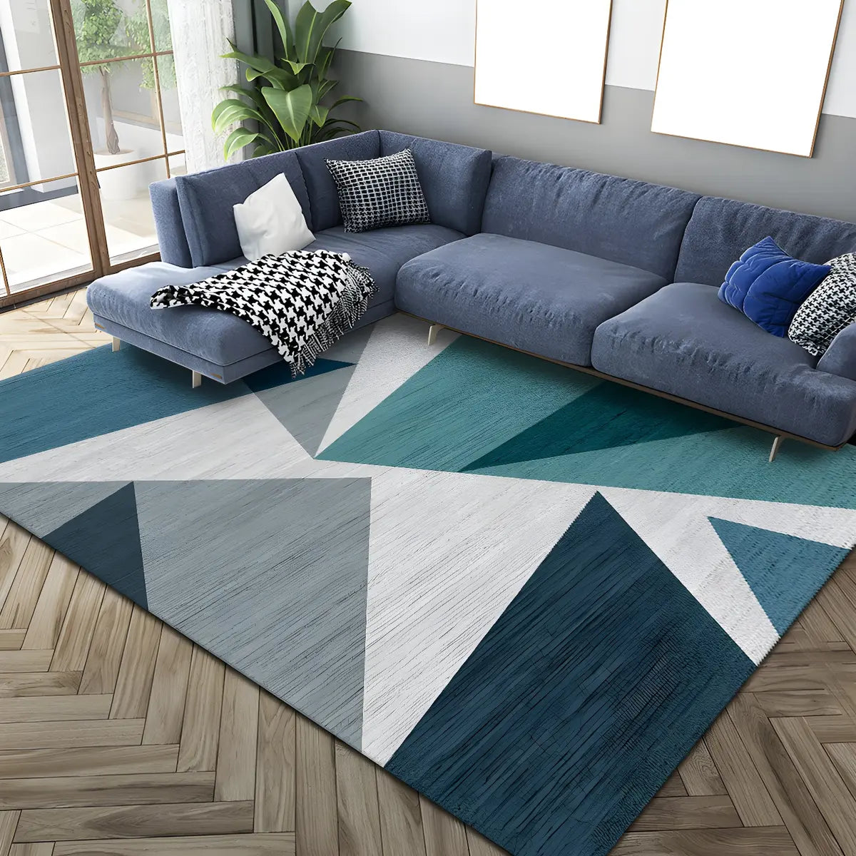 Colorful Geometric Rectangle Polyester Area Rug Image - 4