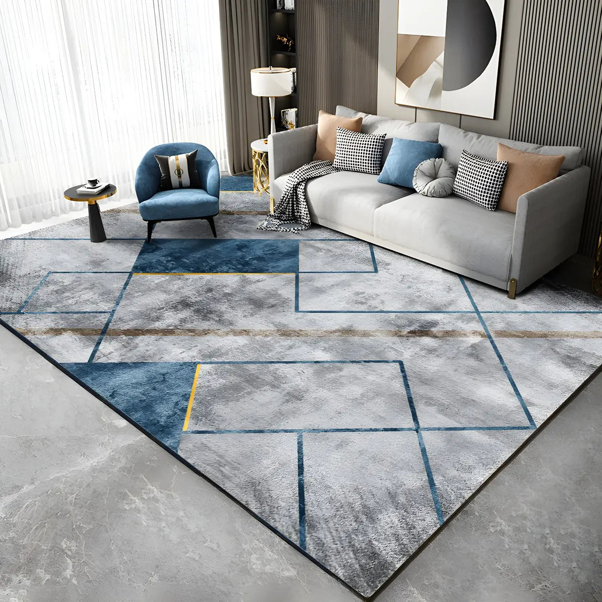 Colorful Geometric Rectangle Polyester Area Rug Image - 9