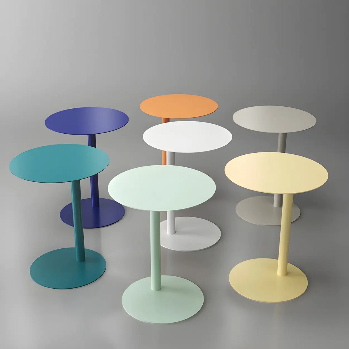 Colorful Round Metal C-Shaped Scandinavian Side Table Image - 3