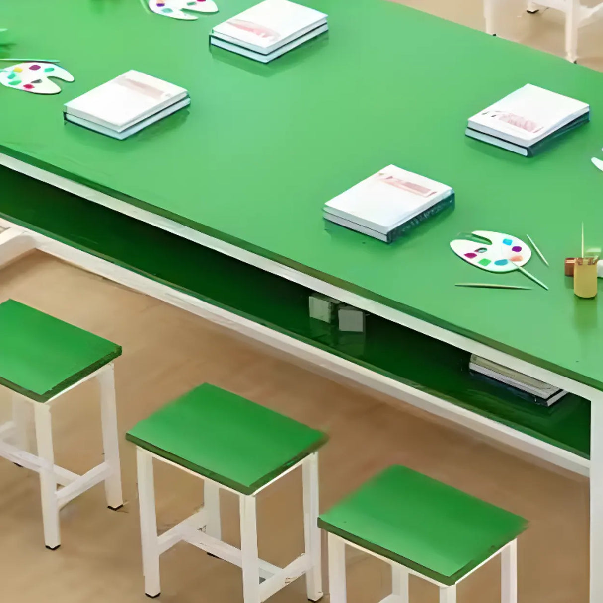 Colorful Waterproof Solid Wood Kids Desk with Shelf Image - 10