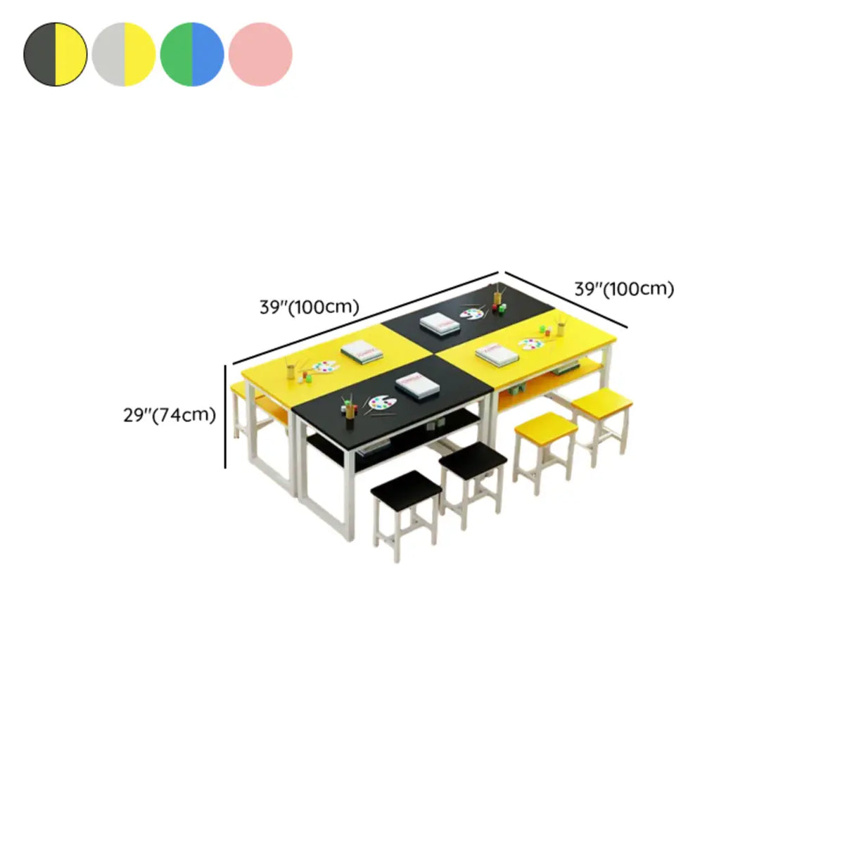 Colorful Waterproof Solid Wood Kids Desk with Shelf Image - 19