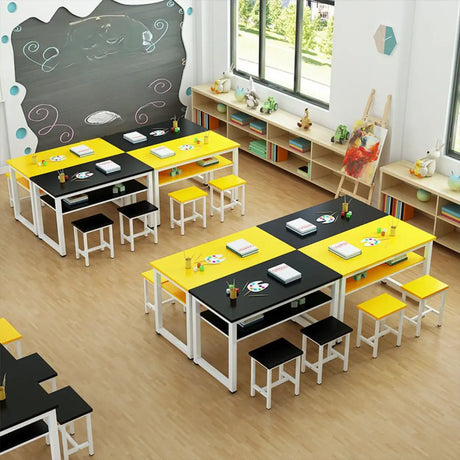 Colorful Waterproof Solid Wood Kids Desk with Shelf Image - 2