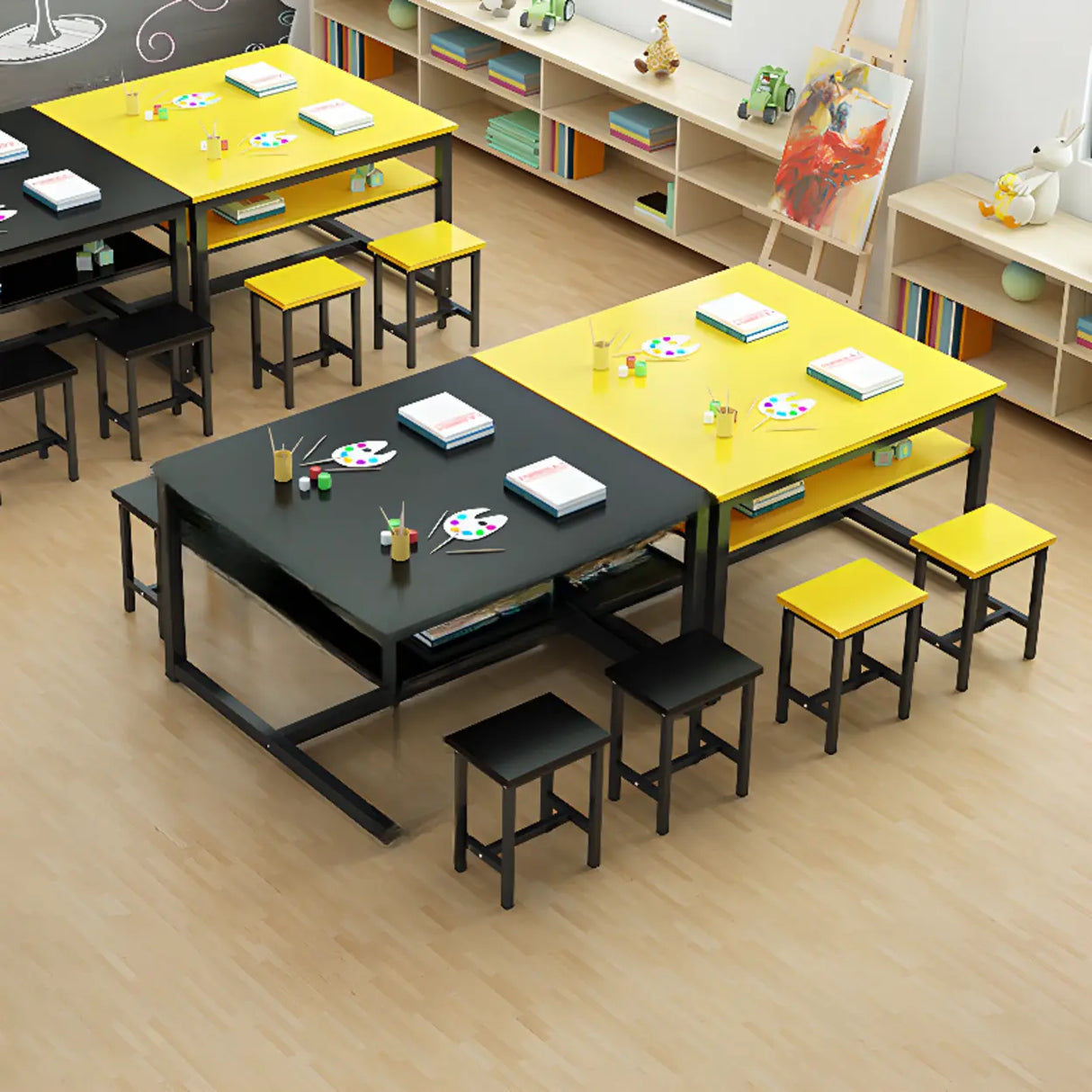 Colorful Waterproof Solid Wood Kids Desk with Shelf Image - 3