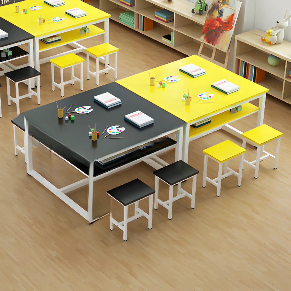 Colorful Waterproof Solid Wood Kids Desk with Shelf Image - 4