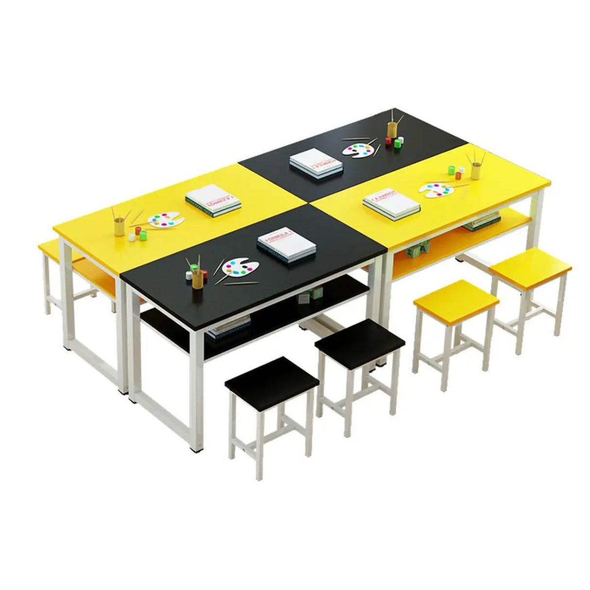 Colorful Waterproof Solid Wood Kids Desk with Shelf Image - 6