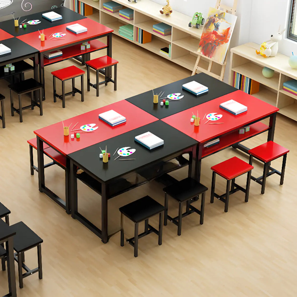 Colorful Waterproof Solid Wood Kids Desk with Shelf Image - 7