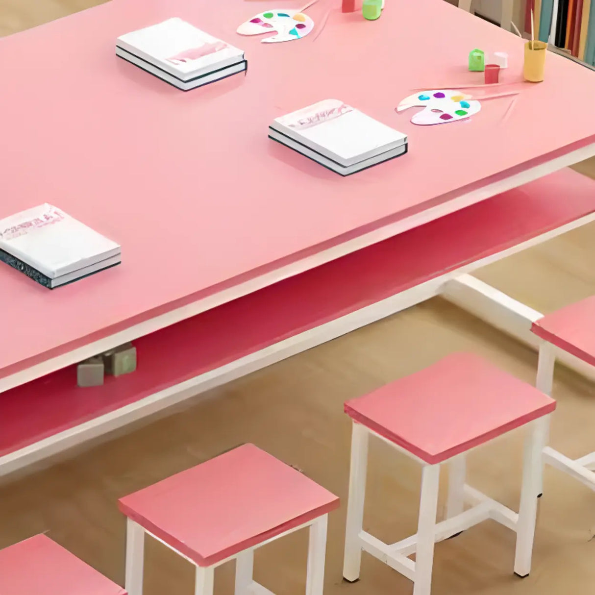 Colorful Waterproof Solid Wood Kids Desk with Shelf Image - 8