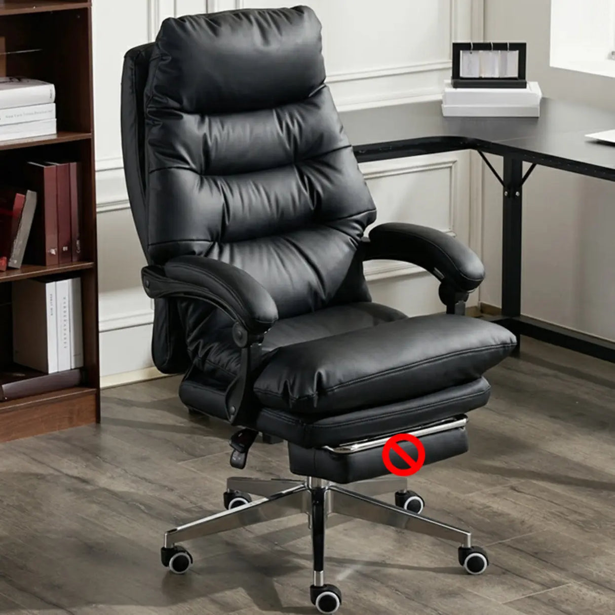 Comfort Reclining Leather Executive Office Chair with Wheels Image - 11