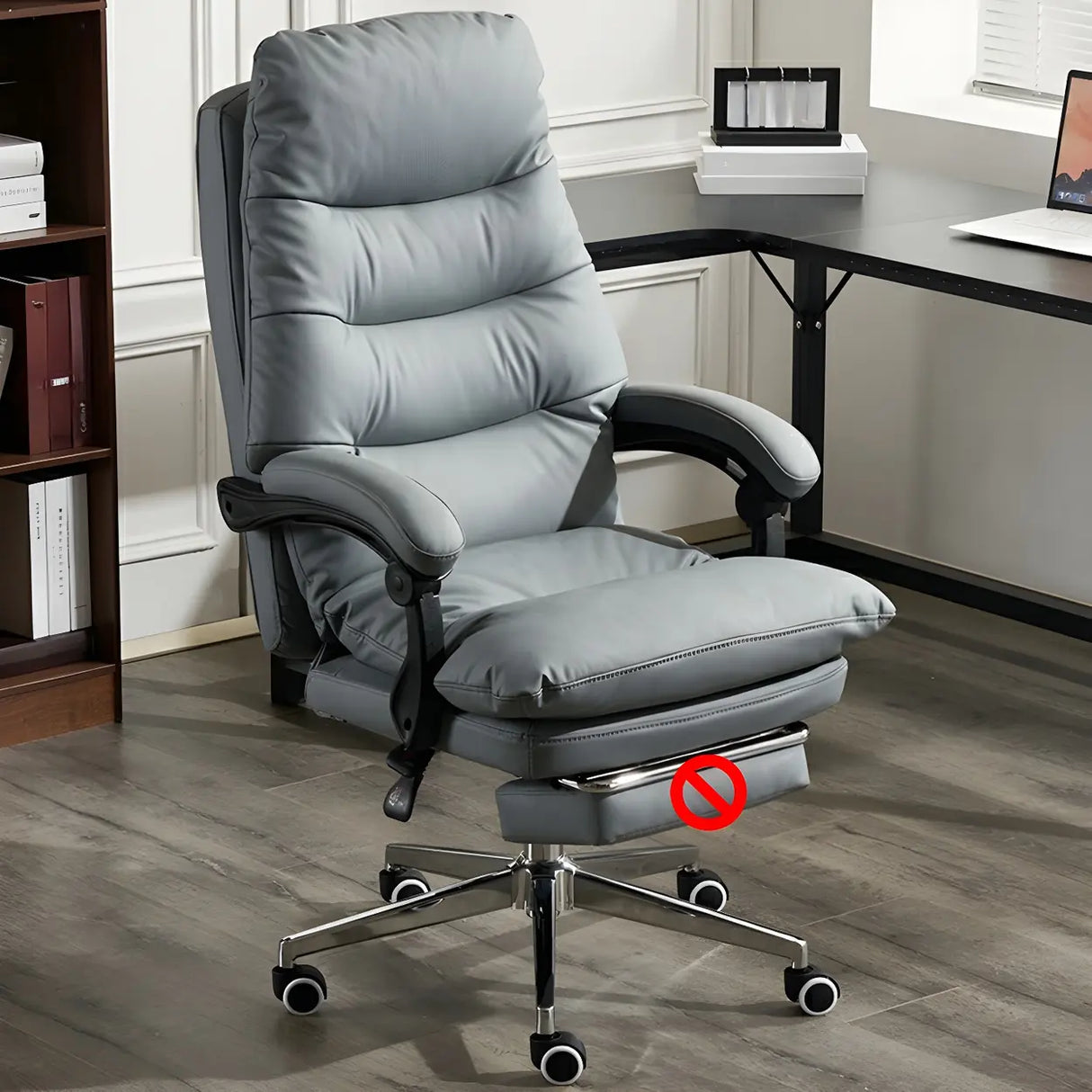 Comfort Reclining Leather Executive Office Chair with Wheels Image - 13