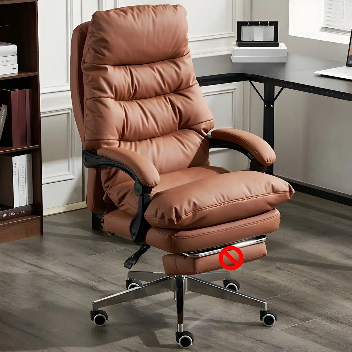 Comfort Reclining Leather Executive Office Chair with Wheels Image - 17