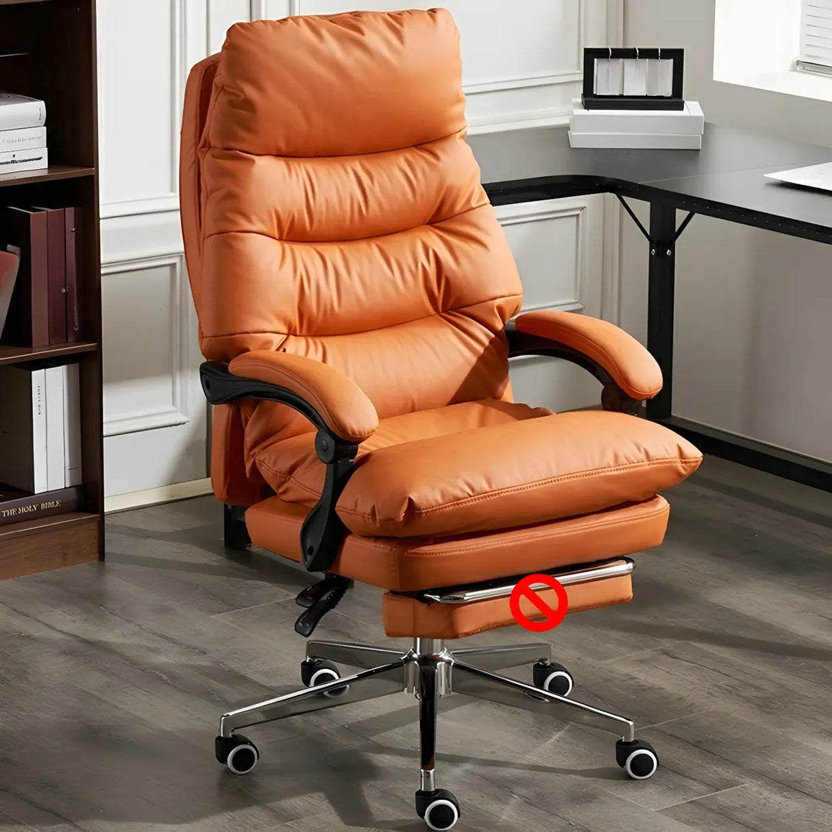 Comfort Reclining Leather Executive Office Chair with Wheels Image - 19