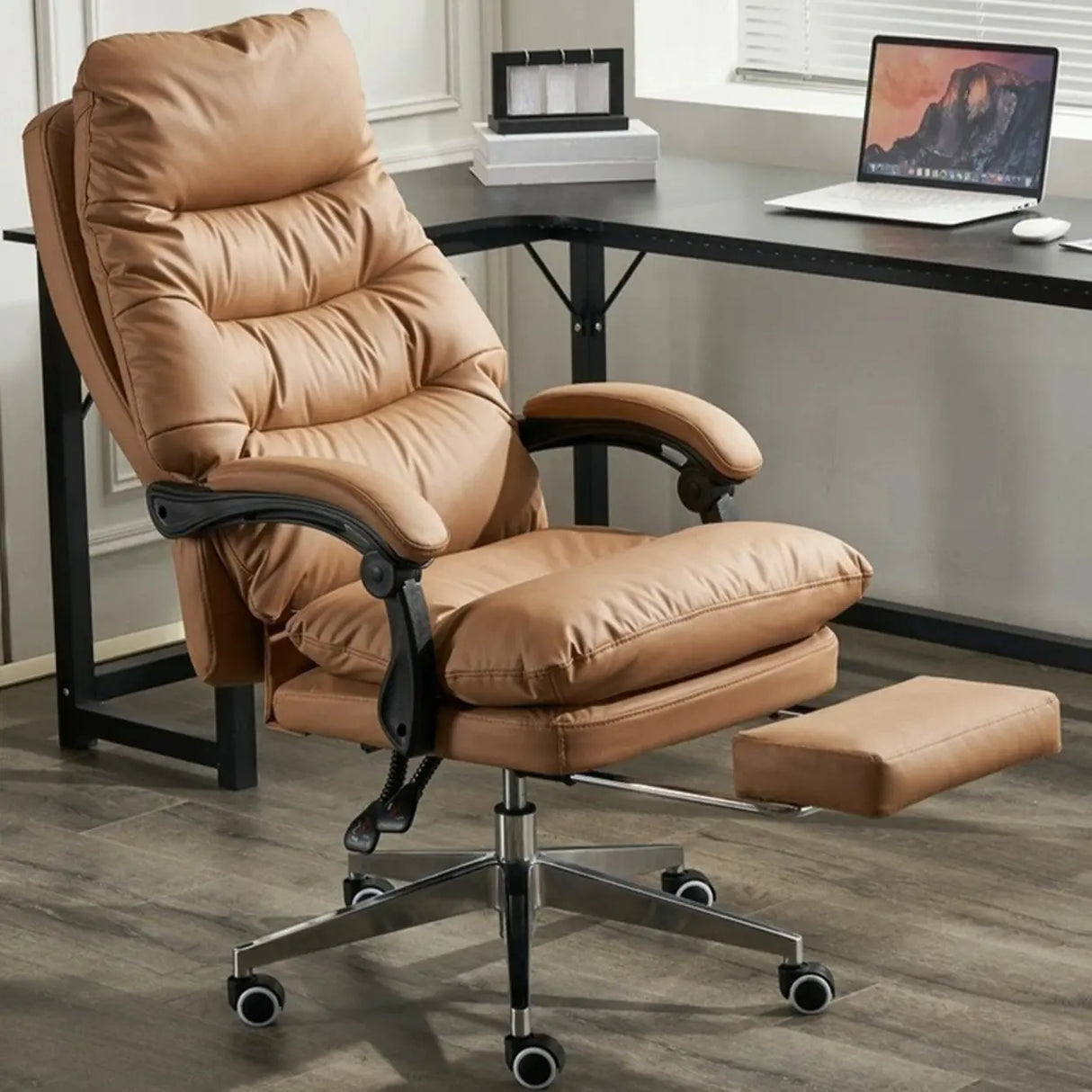 Comfort Reclining Leather Executive Office Chair with Wheels Image - 1