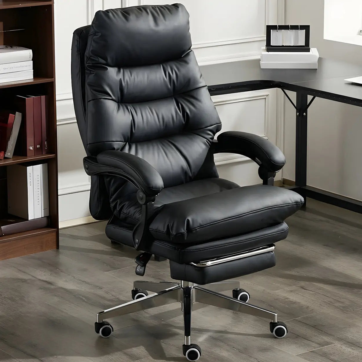 Comfort Reclining Leather Executive Office Chair with Wheels Image - 2
