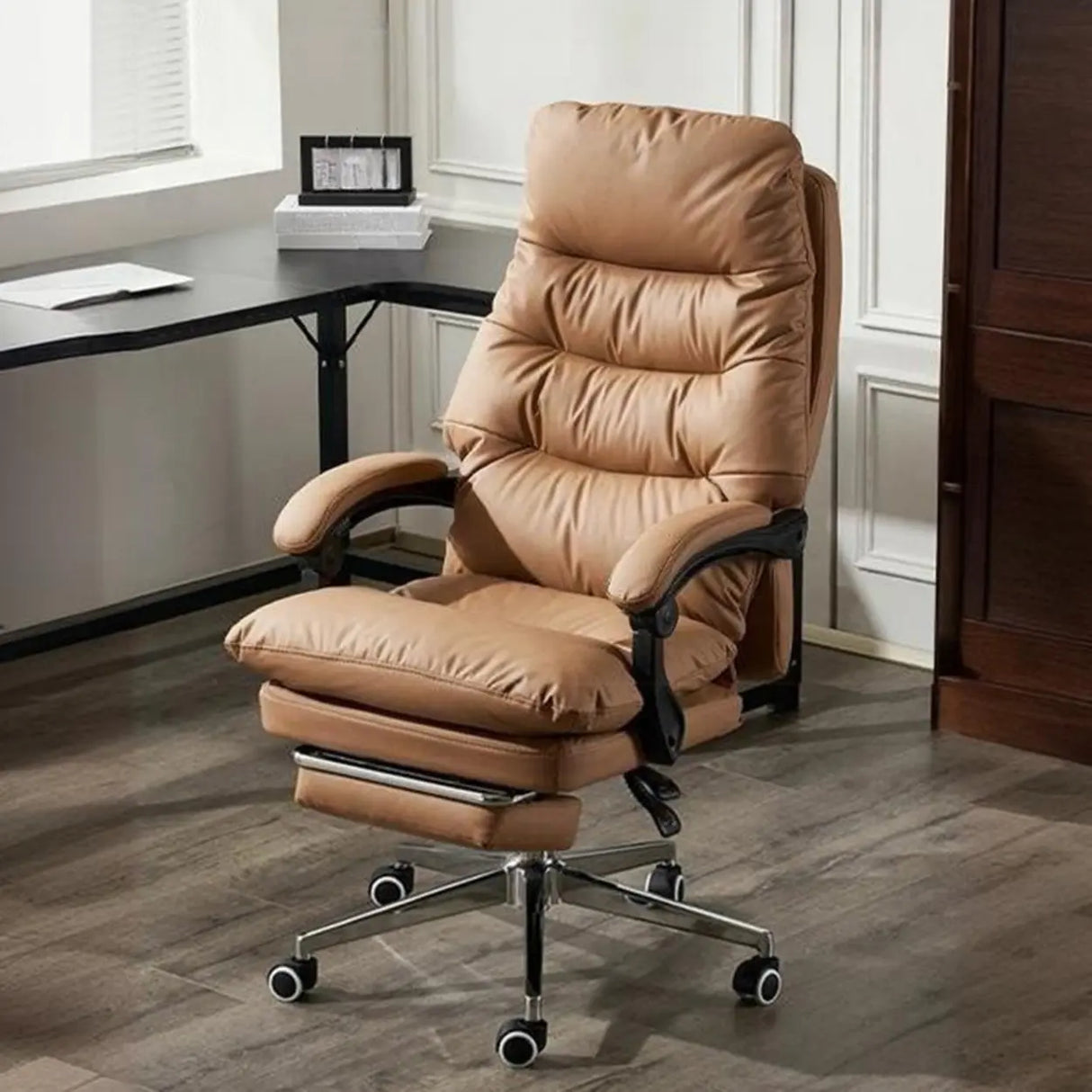 Comfort Reclining Leather Executive Office Chair with Wheels Image - 3