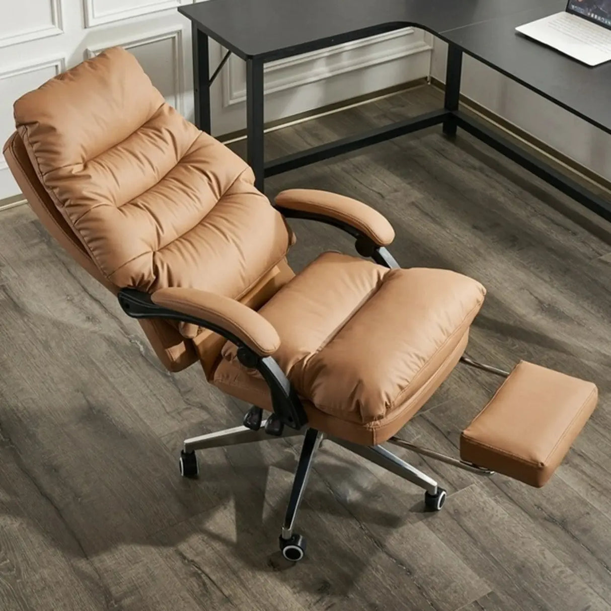 Comfort Reclining Leather Executive Office Chair with Wheels Image - 6