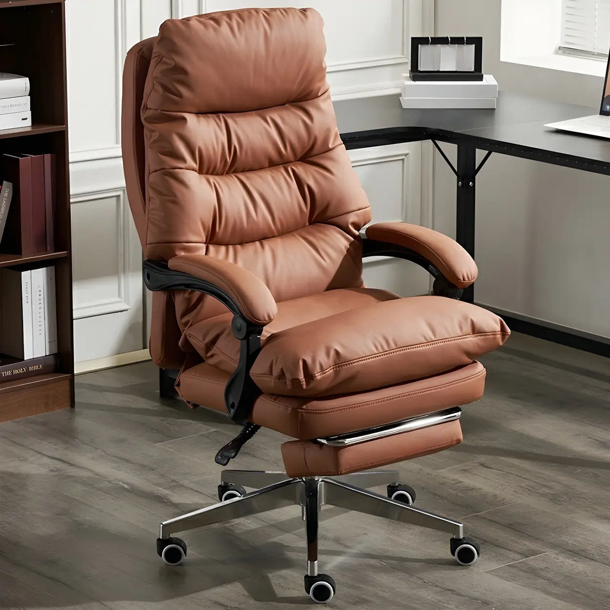Comfort Reclining Leather Executive Office Chair with Wheels Image - 7