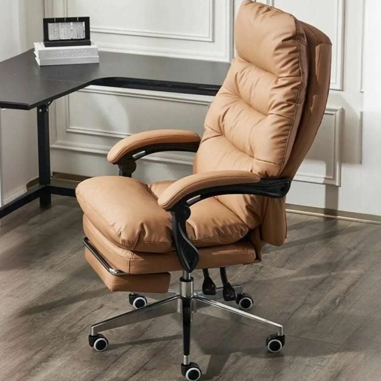 Comfort Reclining Leather Executive Office Chair with Wheels Image - 8