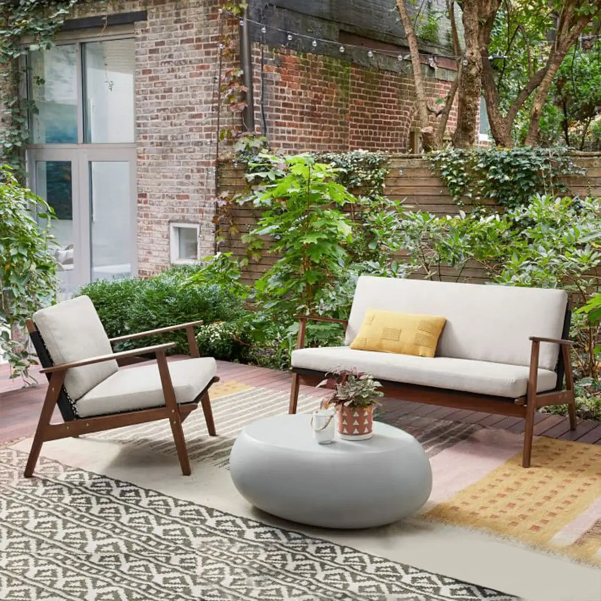 Comfortable Teak Beige Cushions and Pillow Patio Sofa Set Image - 5