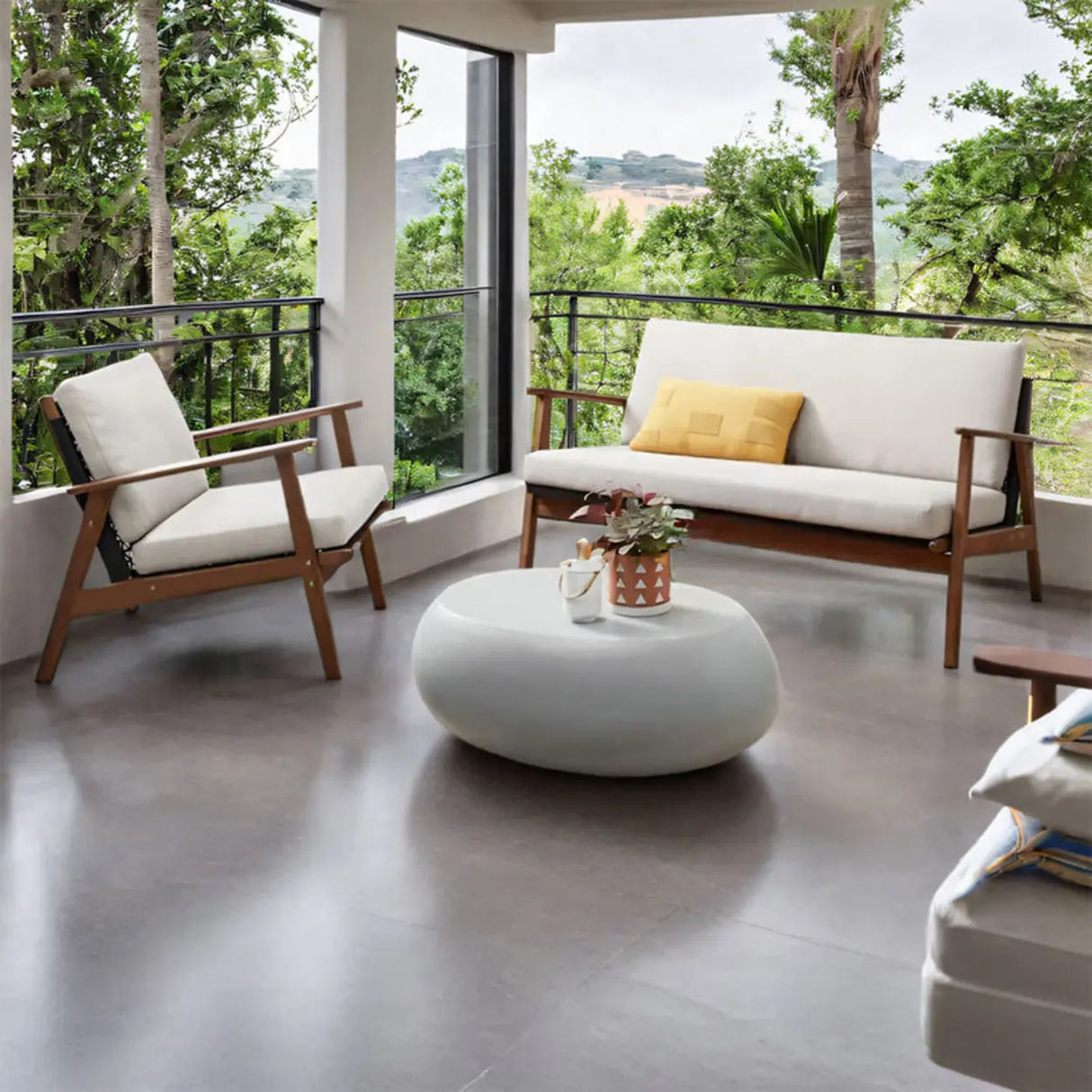 Comfortable Teak Beige Cushions and Pillow Patio Sofa Set Image - 6