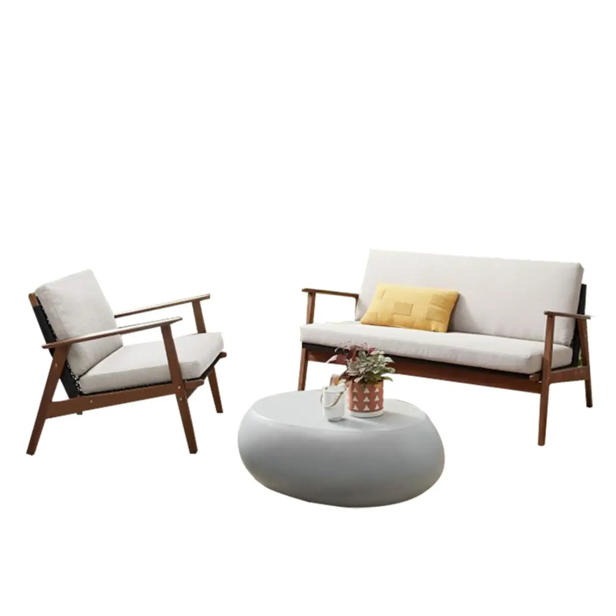 Comfortable Teak Beige Cushions and Pillow Patio Sofa Set Image - 7