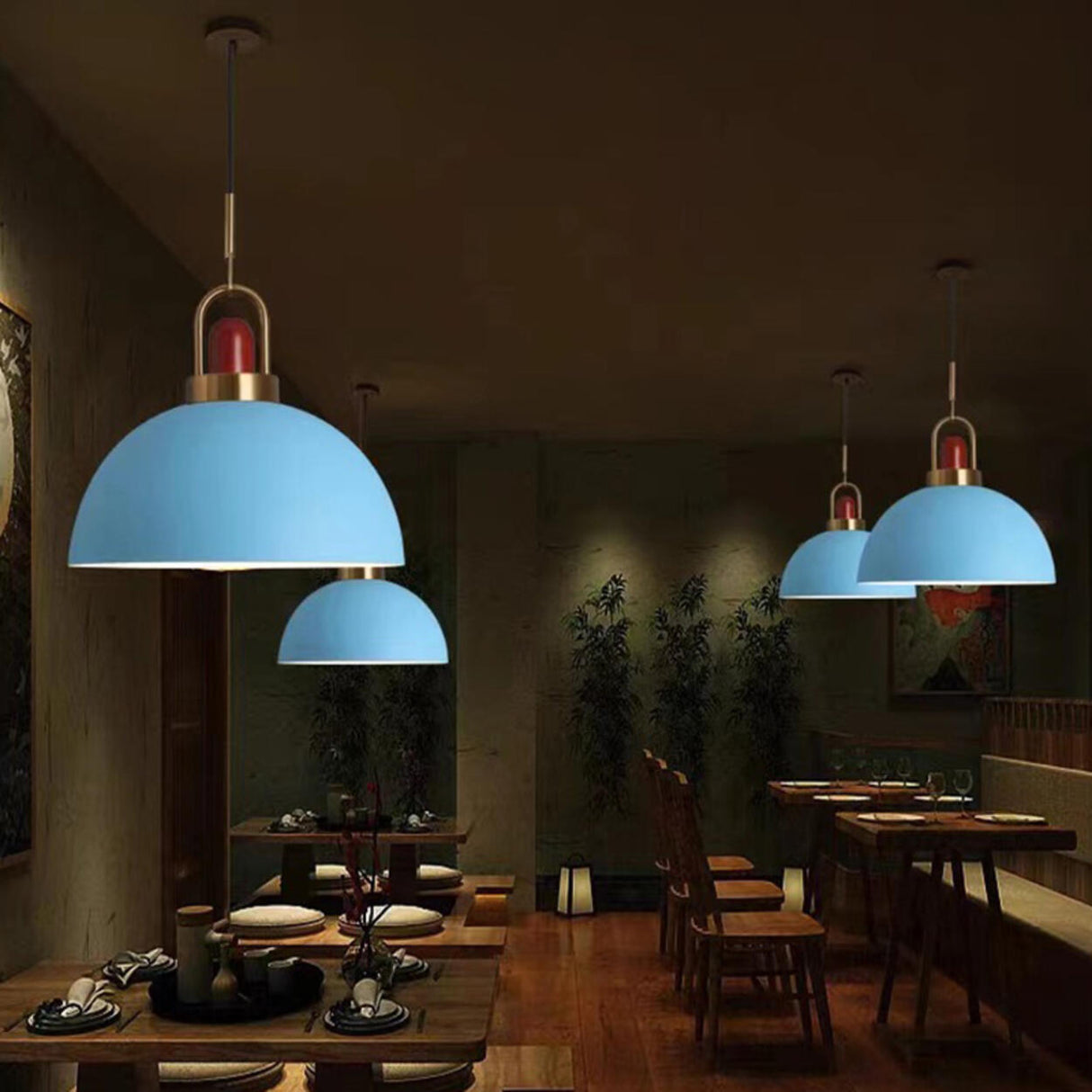 Commercial Industrial Orange Dome Metal Pendant Light Image - 18