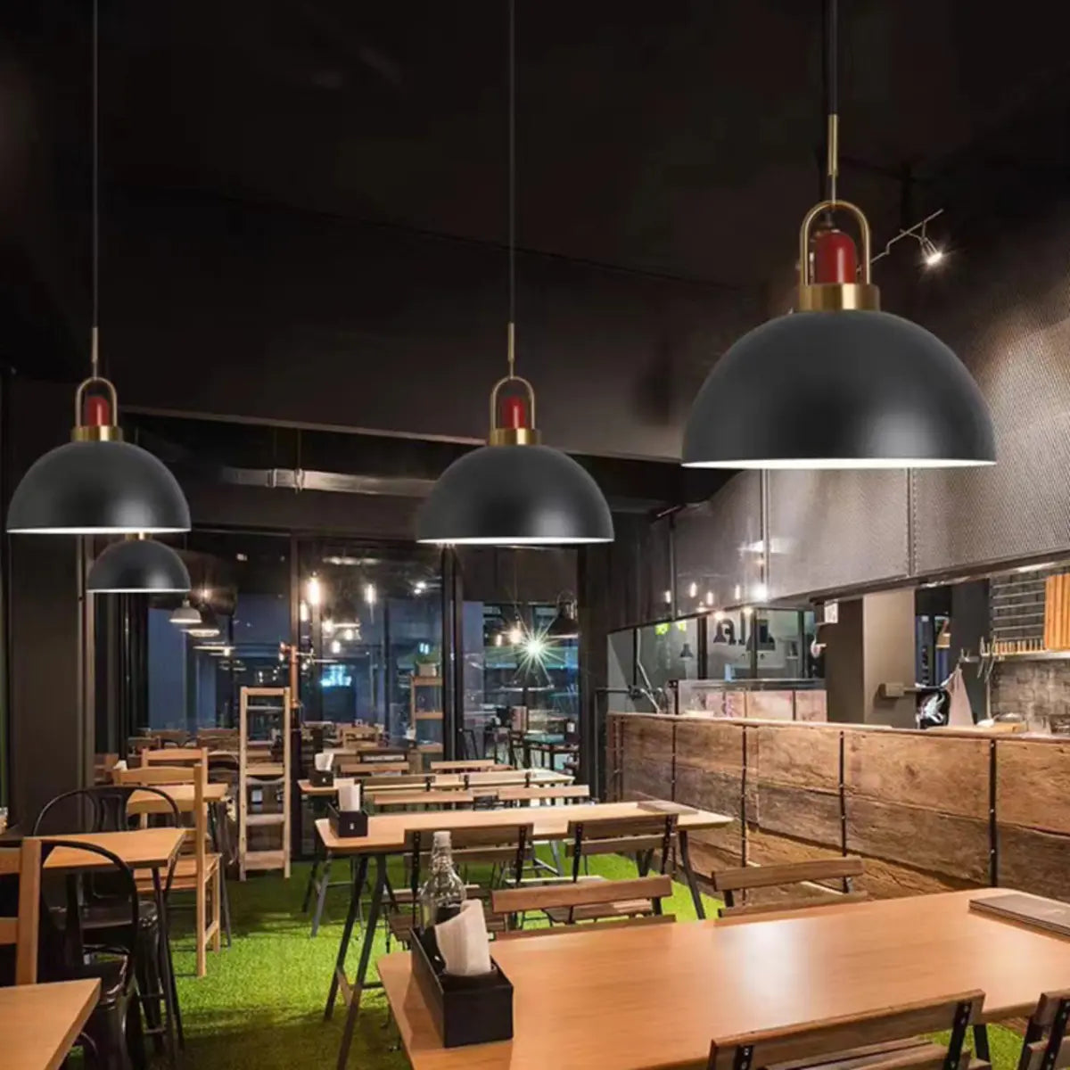 Commercial Industrial Orange Dome Metal Pendant Light Image - 4