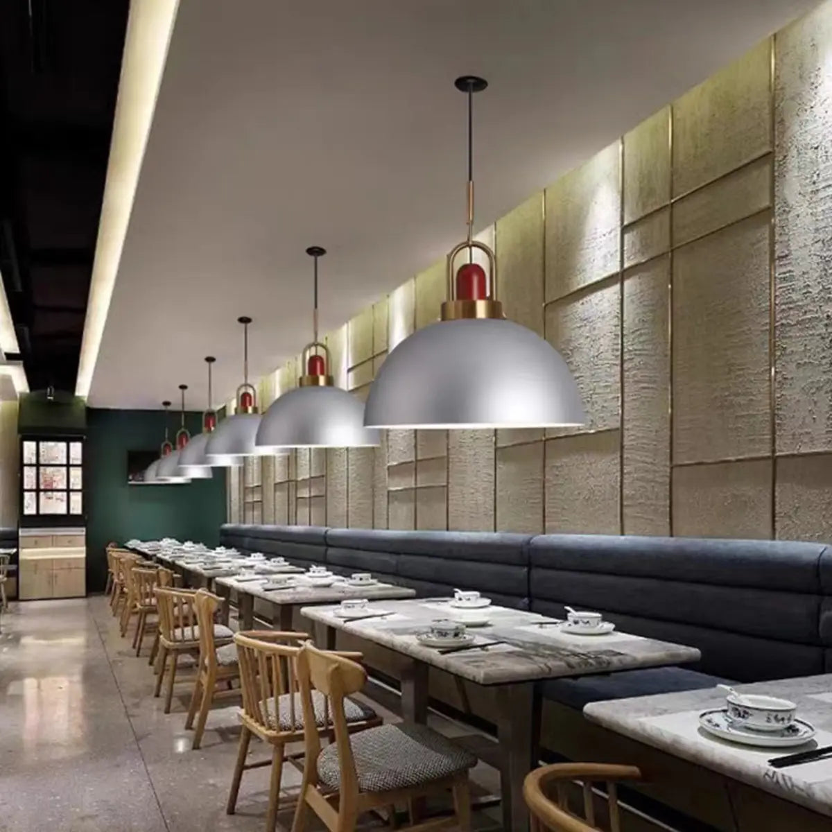 Commercial Industrial Orange Dome Metal Pendant Light Image - 7