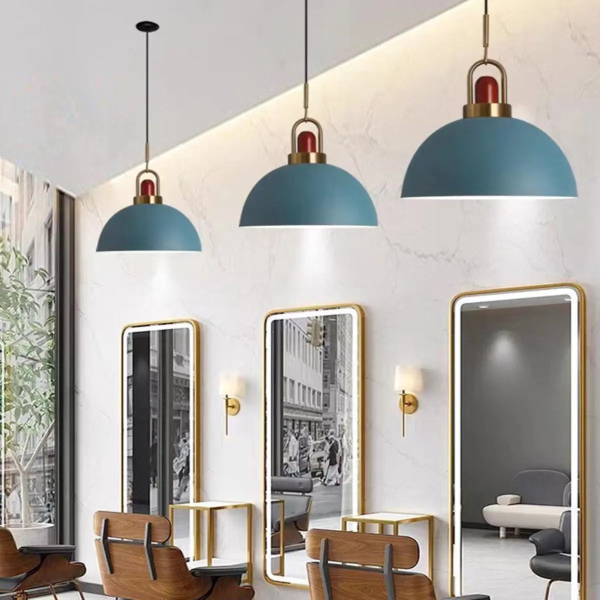 Commercial Industrial Orange Dome Metal Pendant Light Image - 9