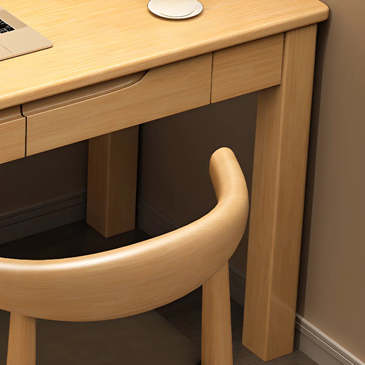 Compact Brown Wood Butcher Block Drawers Writing Desk Image - 10