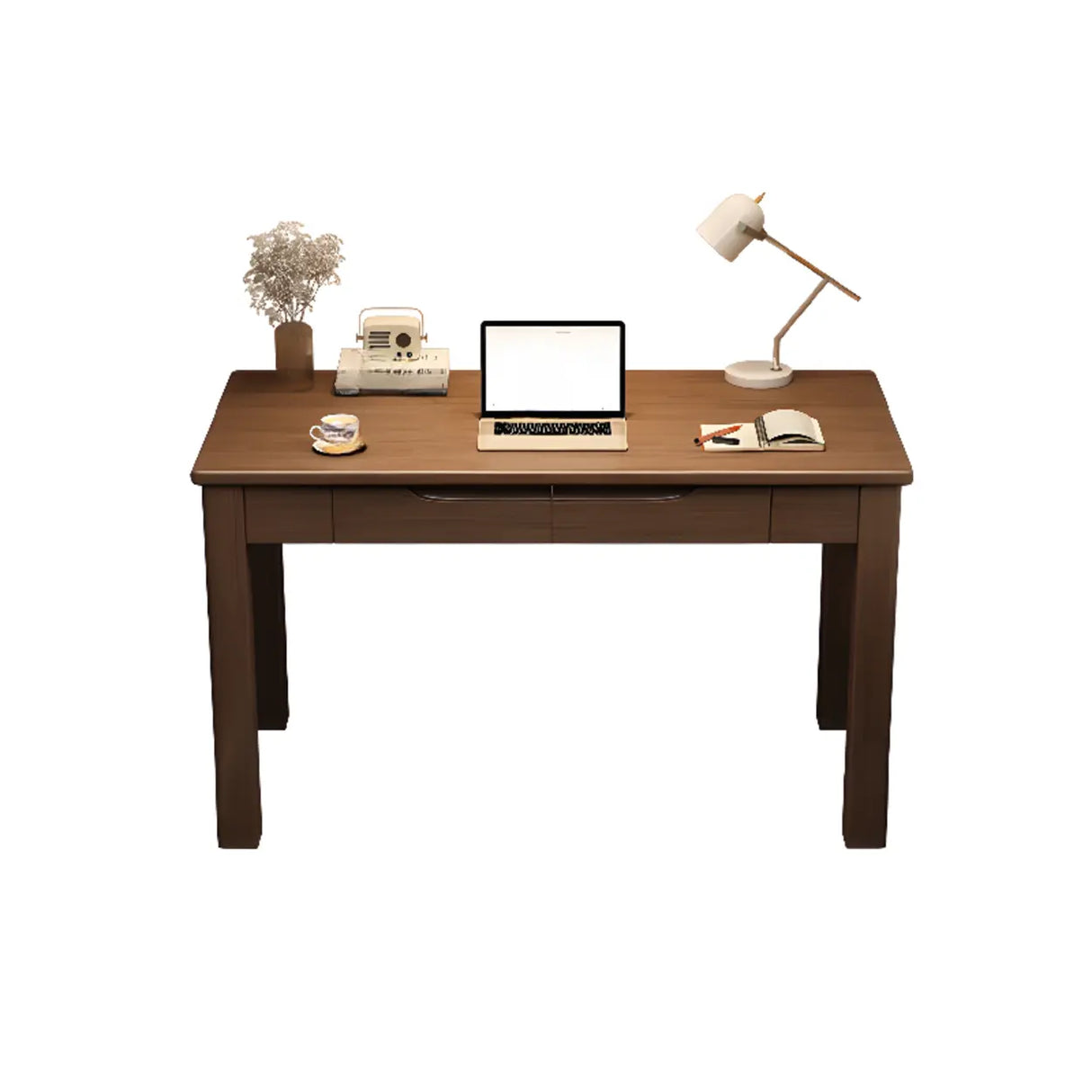 Compact Brown Wood Butcher Block Drawers Writing Desk Image - 2