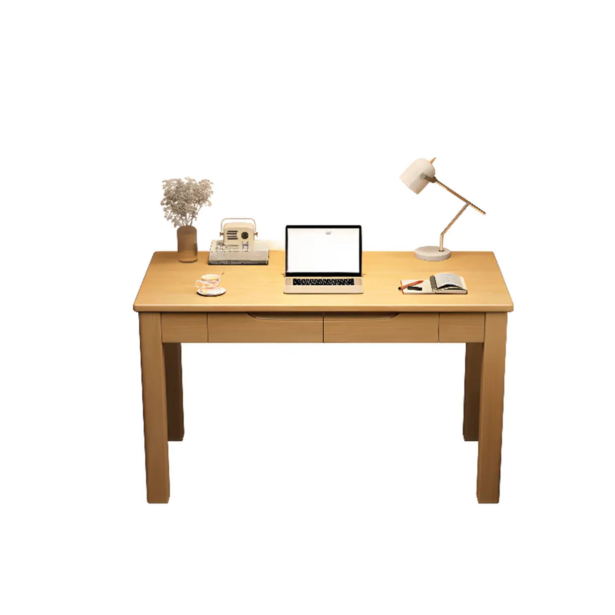 Compact Brown Wood Butcher Block Drawers Writing Desk Image - 3