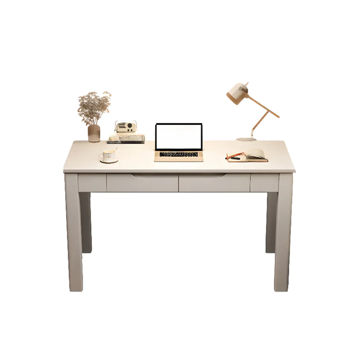 Compact Brown Wood Butcher Block Drawers Writing Desk Image - 5