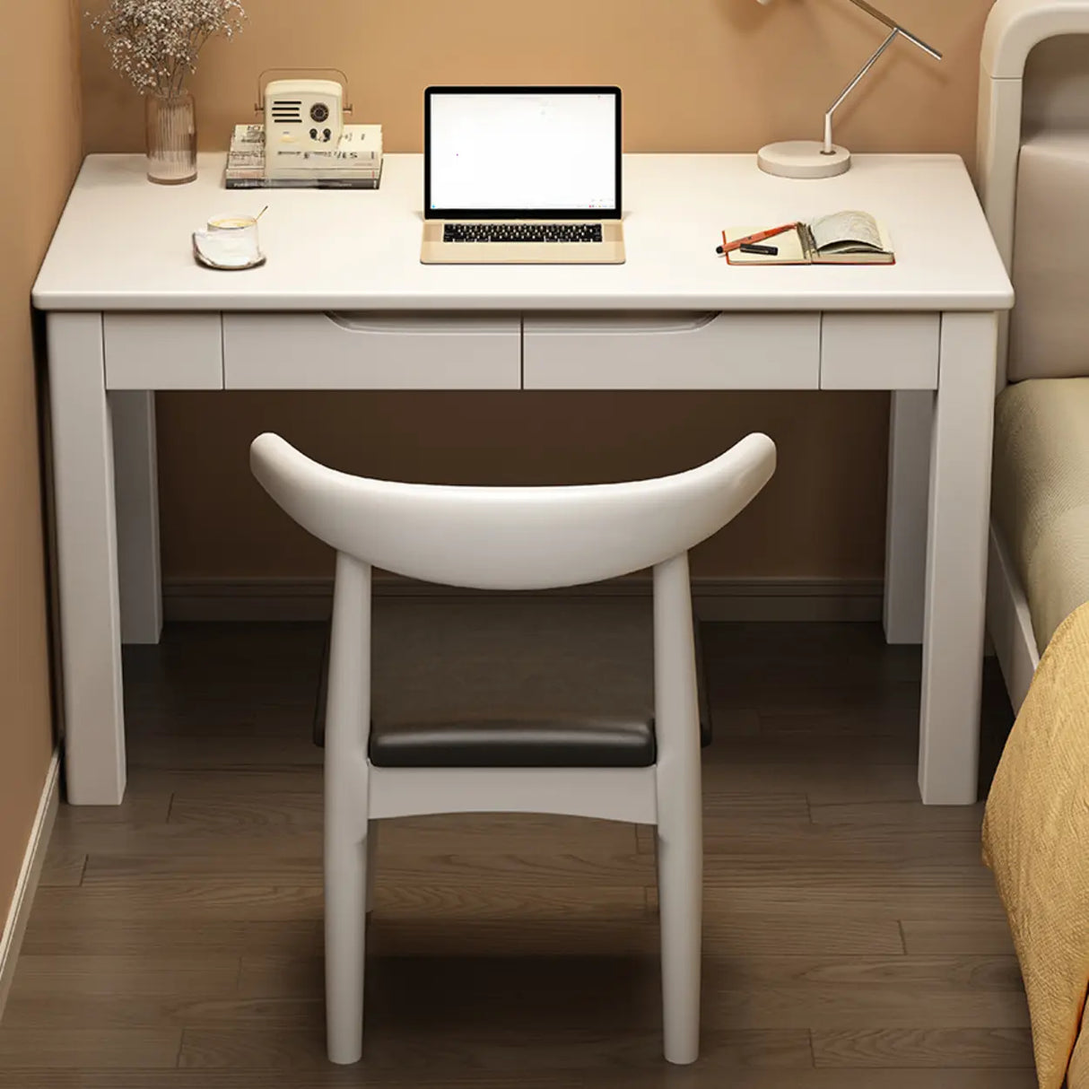 Compact Brown Wood Butcher Block Drawers Writing Desk Image - 6