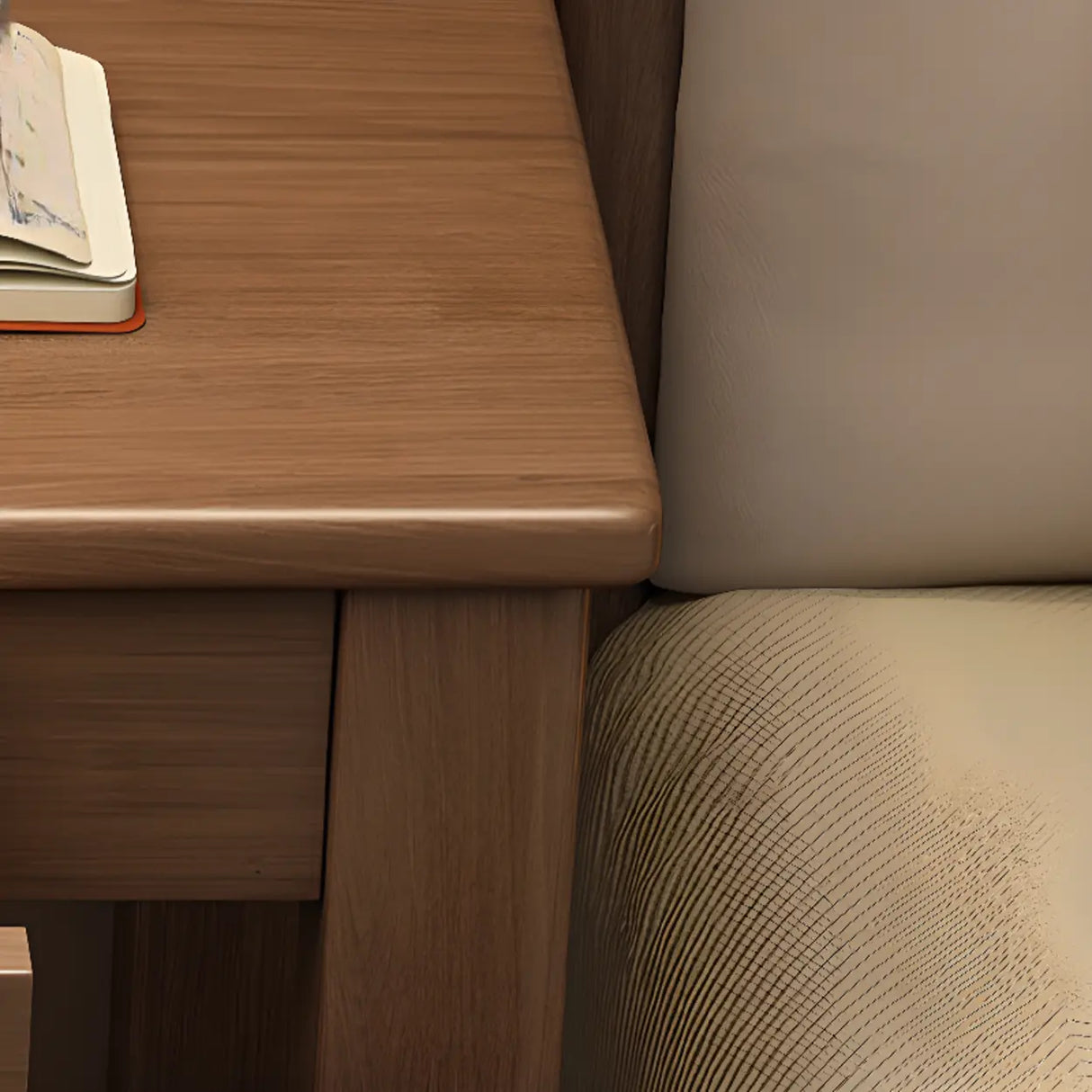 Compact Brown Wood Butcher Block Drawers Writing Desk Image - 9