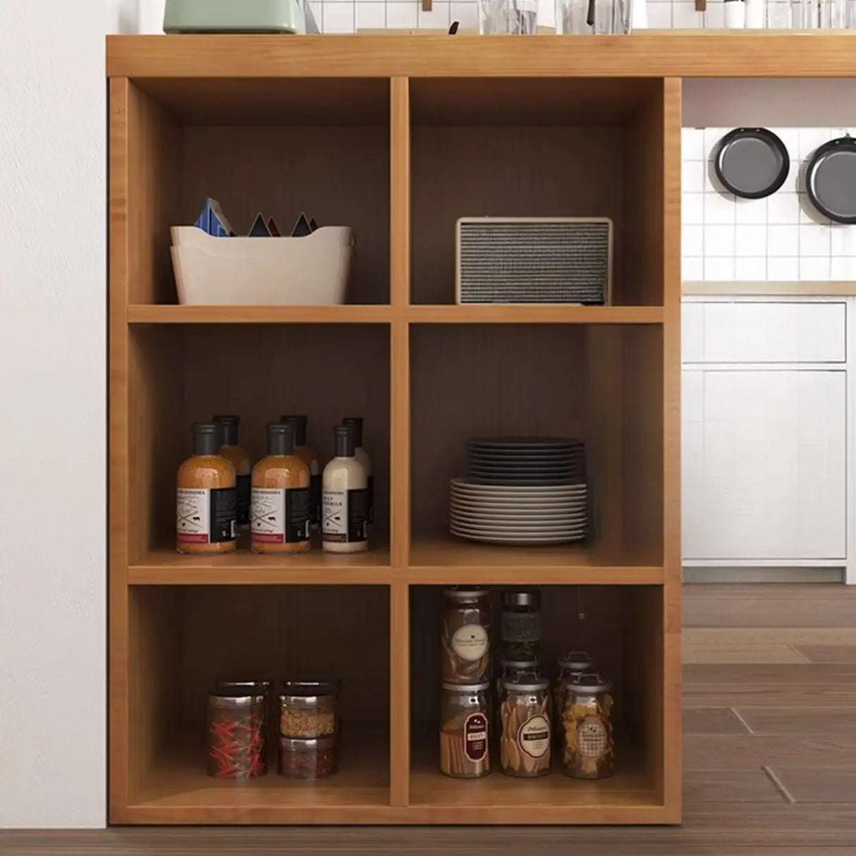 Compact Wooden Breakfast Bar with Built-In Storage Shelves Image - 9