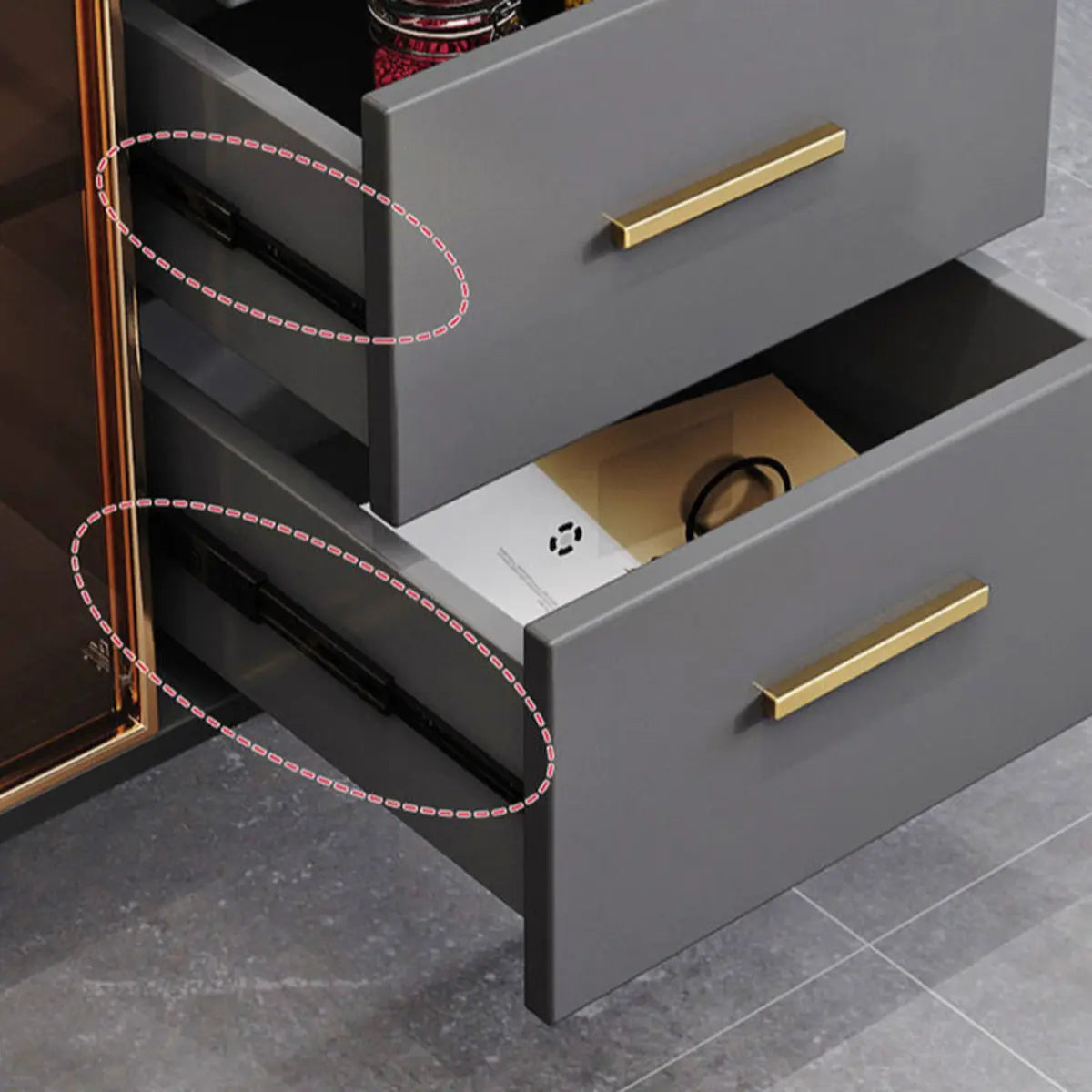 Composite Wood Grey Clear Doors Buffet Table with Drawers Image - 10