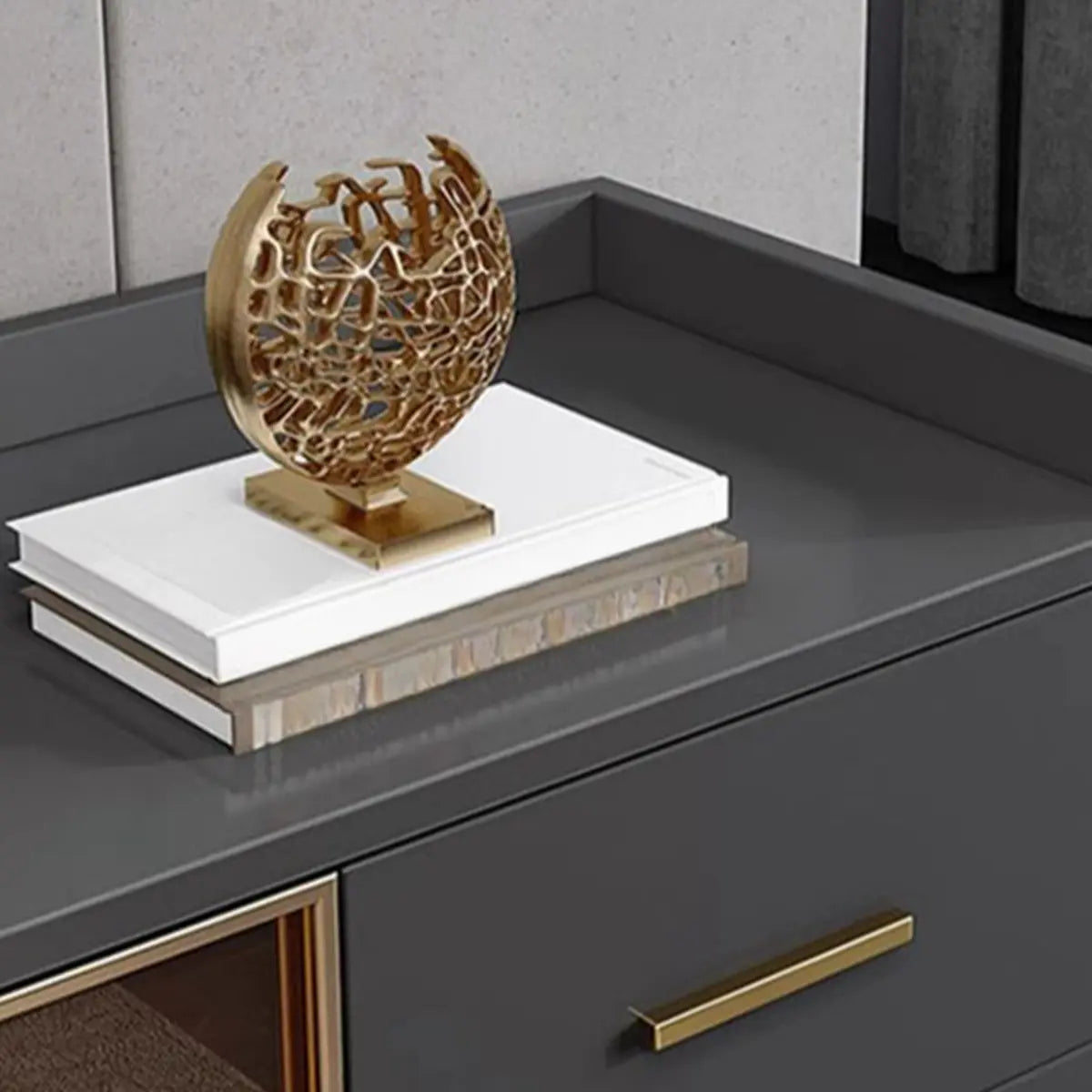 Composite Wood Grey Clear Doors Buffet Table with Drawers Image - 11