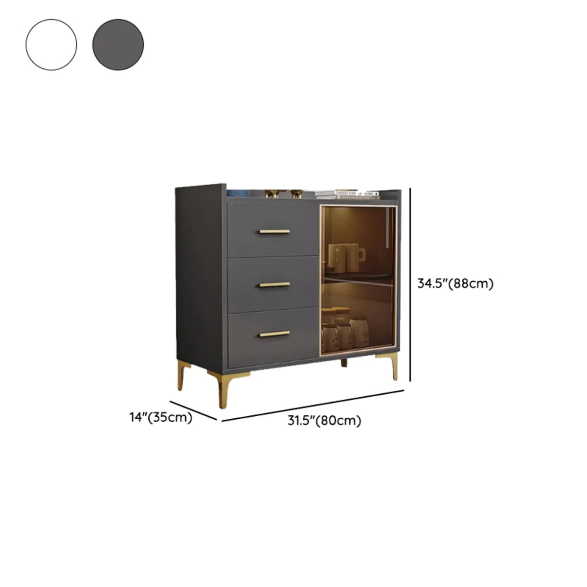 Composite Wood Grey Clear Doors Buffet Table with Drawers Image - 16