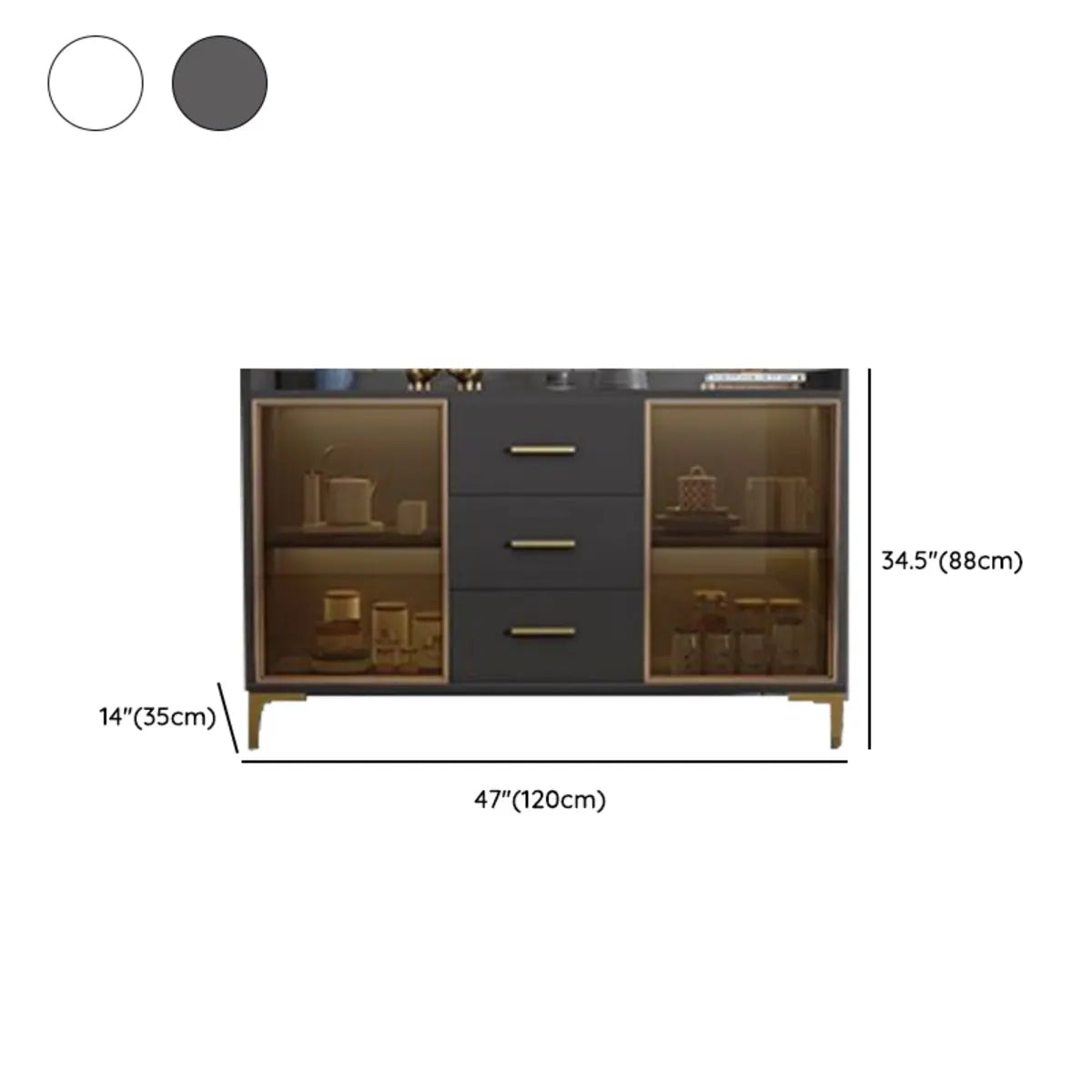Composite Wood Grey Clear Doors Buffet Table with Drawers Image - 17