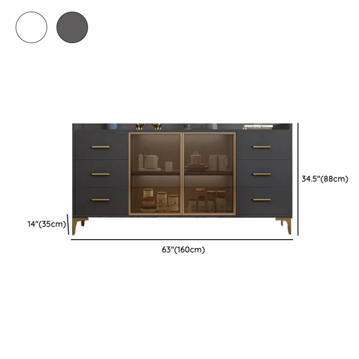 Composite Wood Grey Clear Doors Buffet Table with Drawers Image - 18