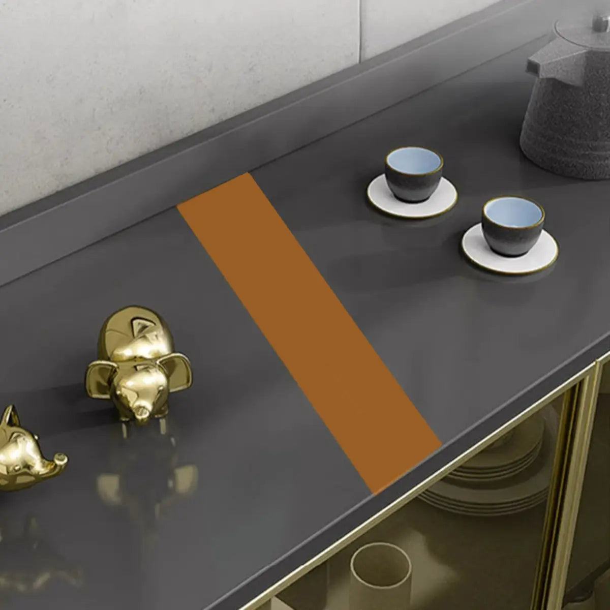 Composite Wood Grey Clear Doors Buffet Table with Drawers Image - 9