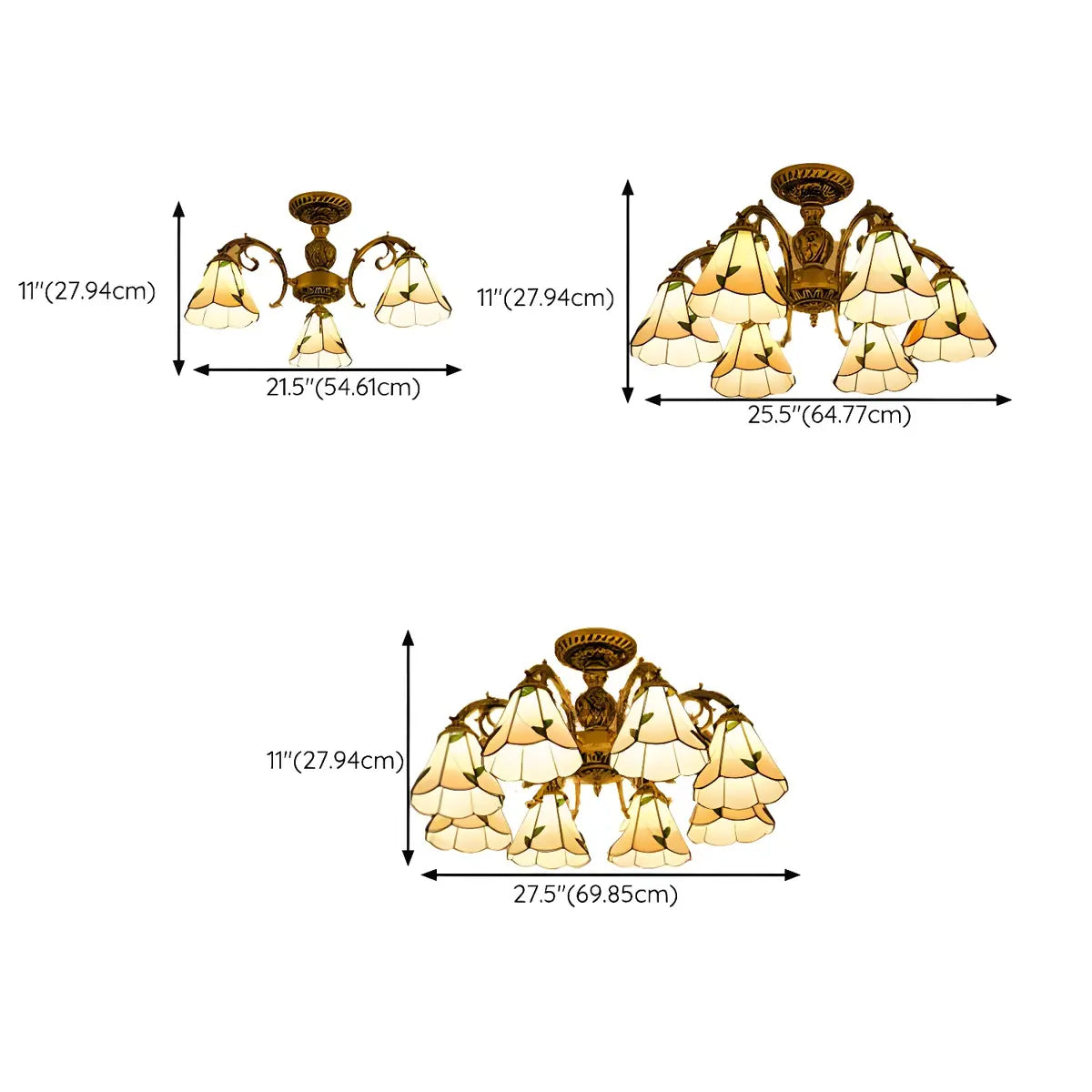 Cone Stained Glass Brass Down Living Room Chandelier