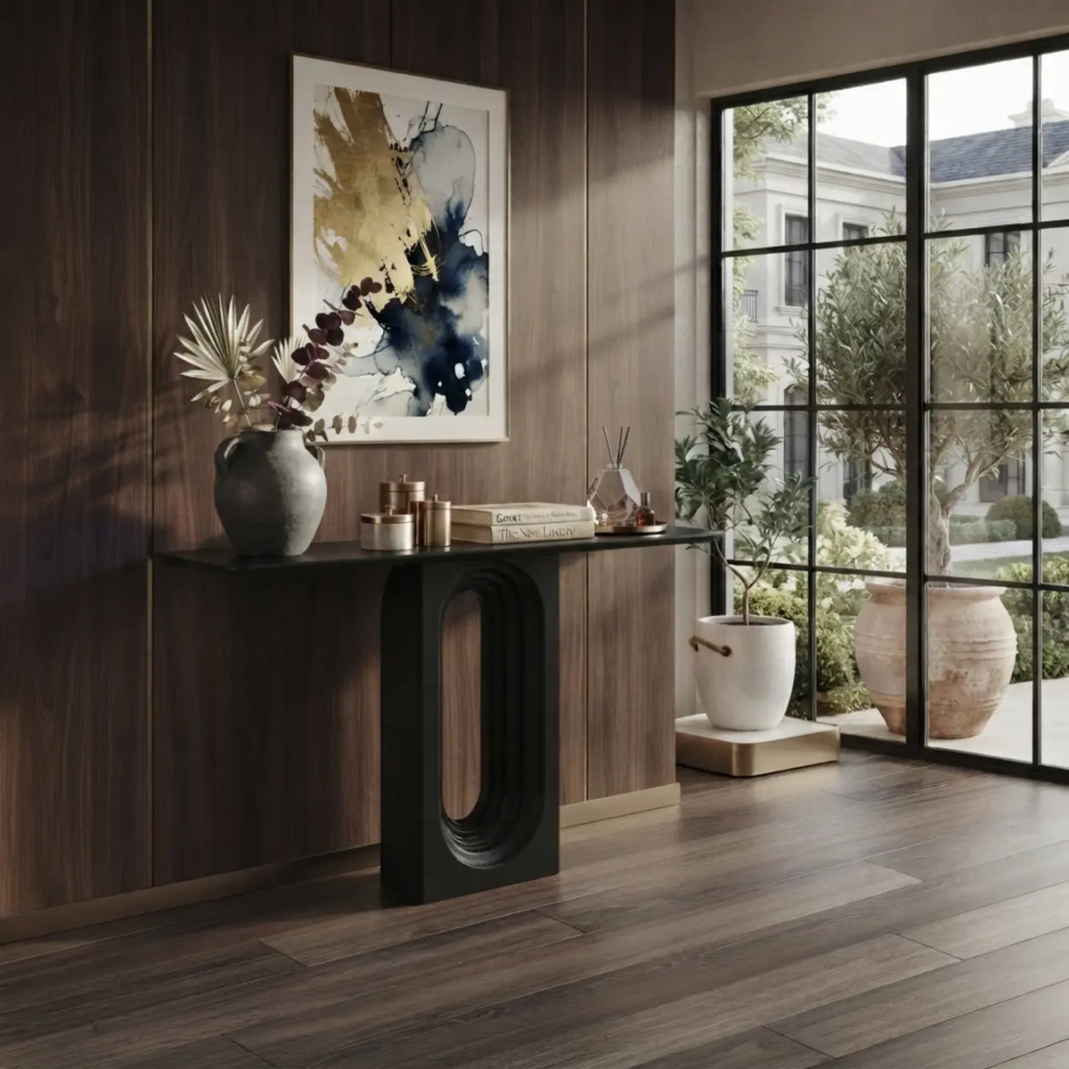 Console Table with Arch Panel Design for Entryway and Living Room Image - 6