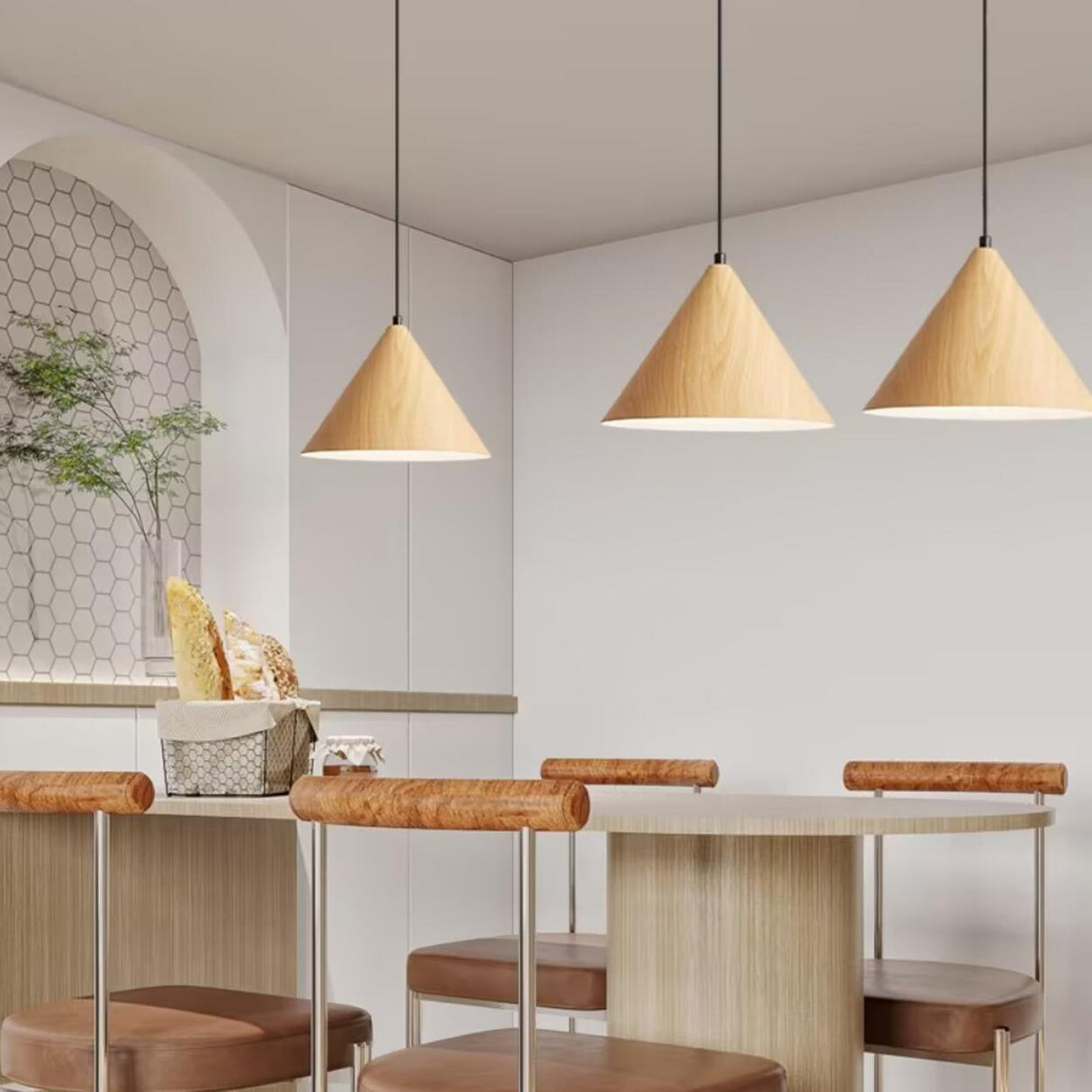 Contemporary 3-Light Cone Metal Island Hanging Light Image - 2