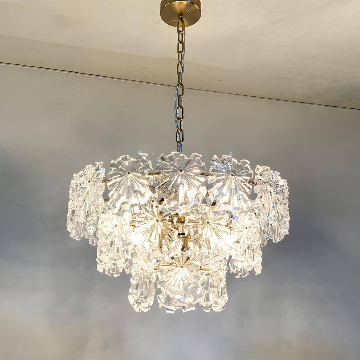 Contemporary 3 Tiers Crystal Snowflake Pendant Chandelier Image - 1