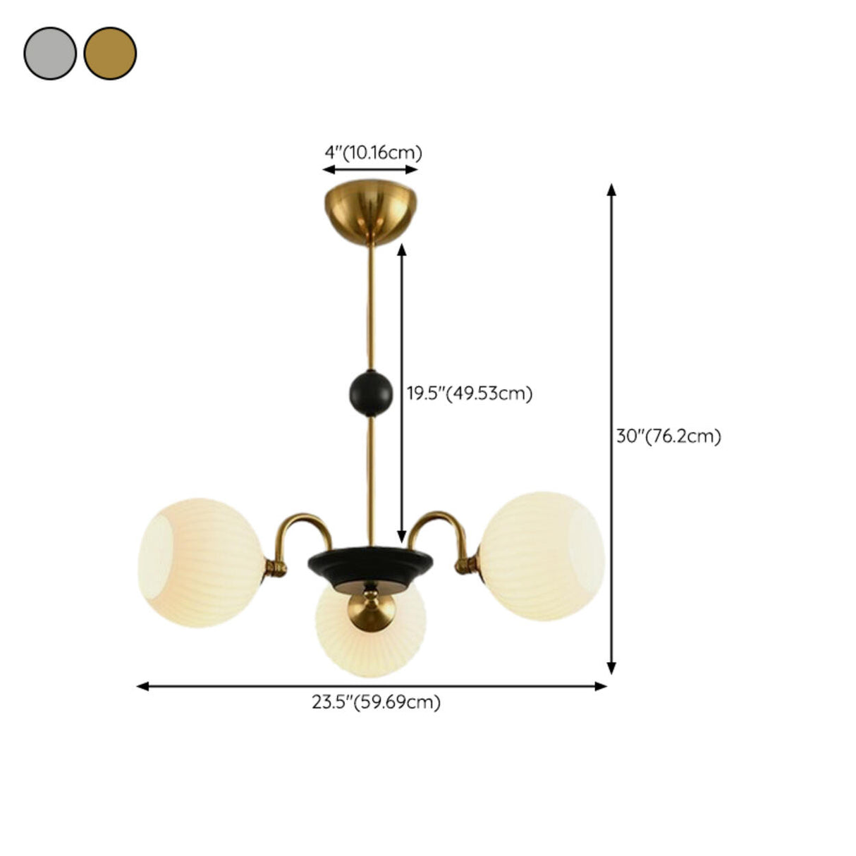 Contemporary 5 Ball White Ribbed Glass Chandelier