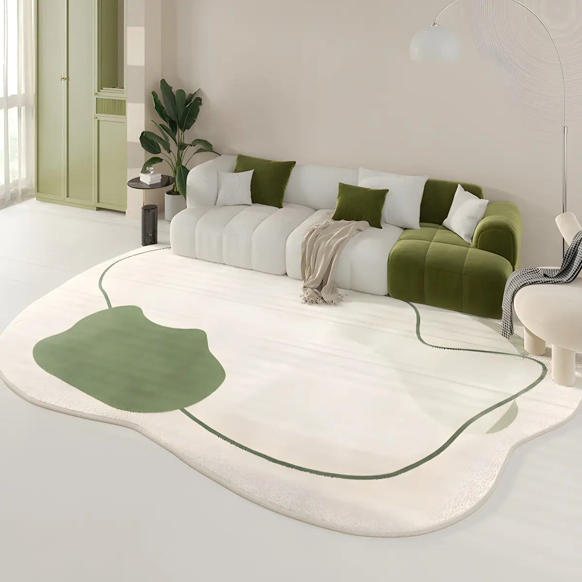 Contemporary Abstract Wool Cloud-Shaped Green Area Rug Image - 2