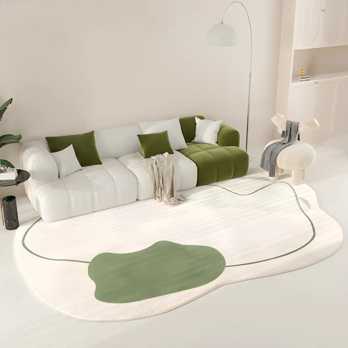 Contemporary Abstract Wool Cloud-Shaped Green Area Rug Image - 3